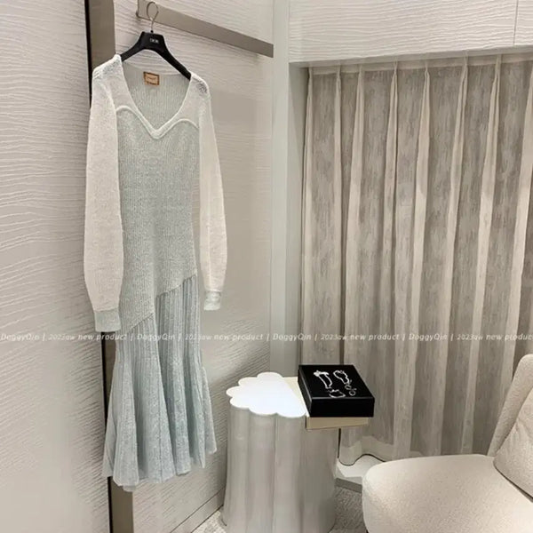 [BUNJANG] Sky Blue Wool Long Dress (Imported) / 스카이블루 양모 원피스 (수입의류)