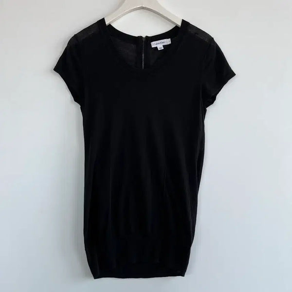 [BUNJANG] Calvin Klein Black Short Sleeve Sheer Knit Top / 캘빈클라인 블랙 반팔 시스루 니트