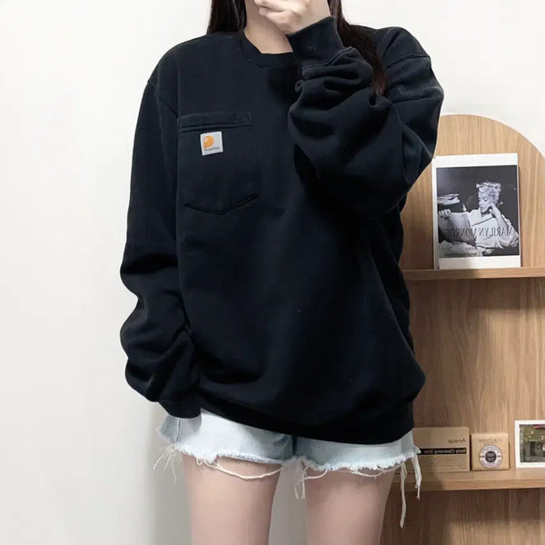 [BUNJANG] Carhartt Black Pocket Logo Fleece Sweatshirt (Original M) / 칼하트 블랙 포켓로고 기모 맨투맨 [ 오리지널M ]