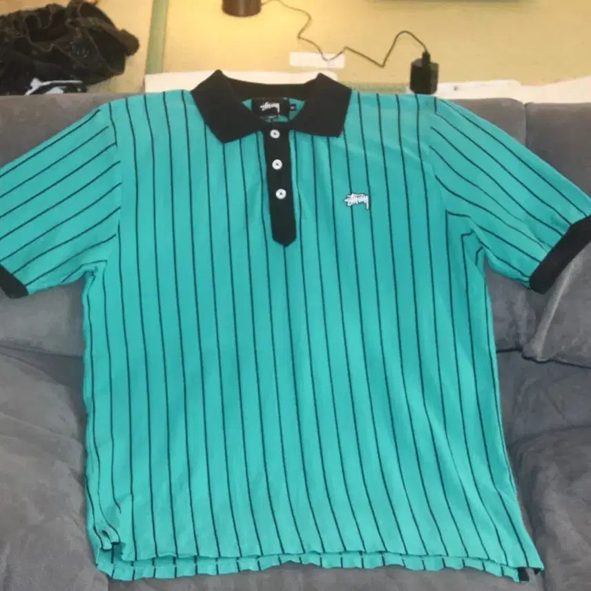[BUNJANG] Stussy Striped Tennis Collar T-Shirt / 스투시 스트라이프 테니스 카라 티셔츠