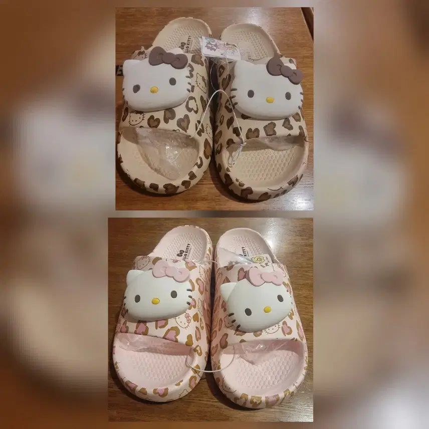 [BUNJANG] Hello Kitty Leopard Pattern Slippers (Brown/Pink) / 헬로키티 레오파드 패턴 슬리퍼 브라운/핑크