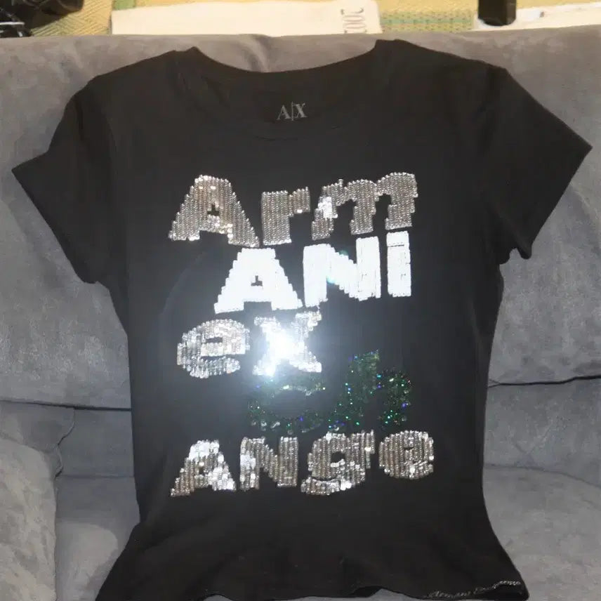 [BUNJANG] Armani Exchange Sequin Slim Fit T-Shirt / 아르마니 익스체인지 스팽글 슬림핏 티셔츠