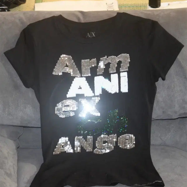 [BUNJANG] Armani Exchange Sequin Slim Fit T-Shirt / 아르마니 익스체인지 스팽글 슬림핏 티셔츠