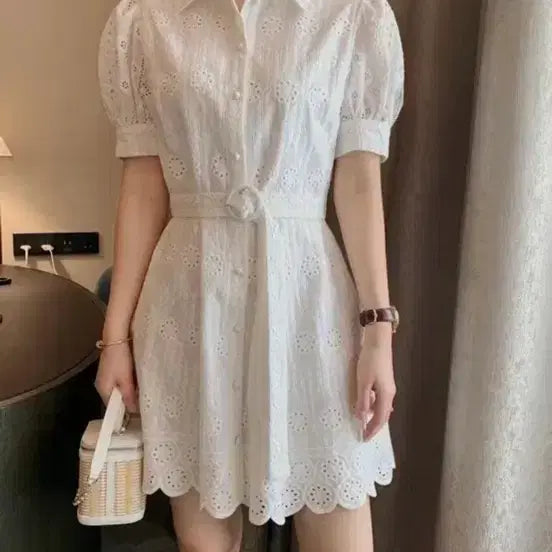 [BUNJANG] Paige Yu White Punching Dress / 페이지유 화이트 펀칭 원피스