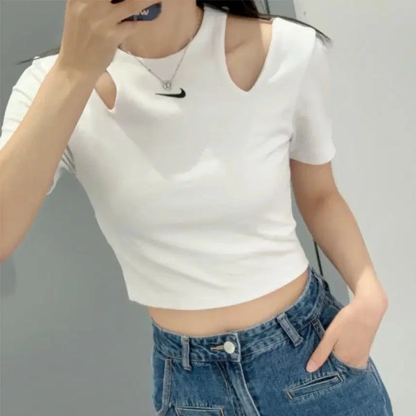 [BUNJANG] Nike Women's Sportswear Essential Cropped T-Shirt White / 나이키 우먼스 스포츠웨어 에센셜 크롭 반팔 티셔츠 화이트