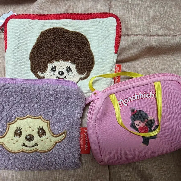 [BUNJANG] Monchhichi Character Pouch (Set of 3) / 몬치치 파우치