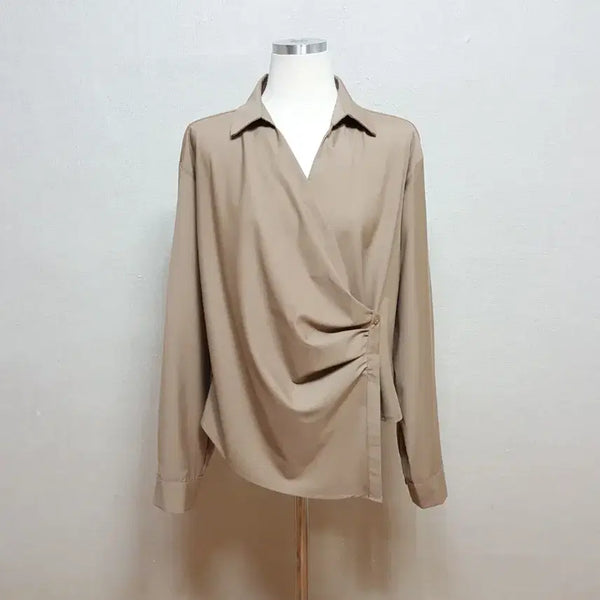 [BUNJANG] DAZY Women's Relaxed Fit Wrap Blouse - Size XL (66-77) / 1착)DAZY 얇은 셔링 랩 블라우스 66-77
