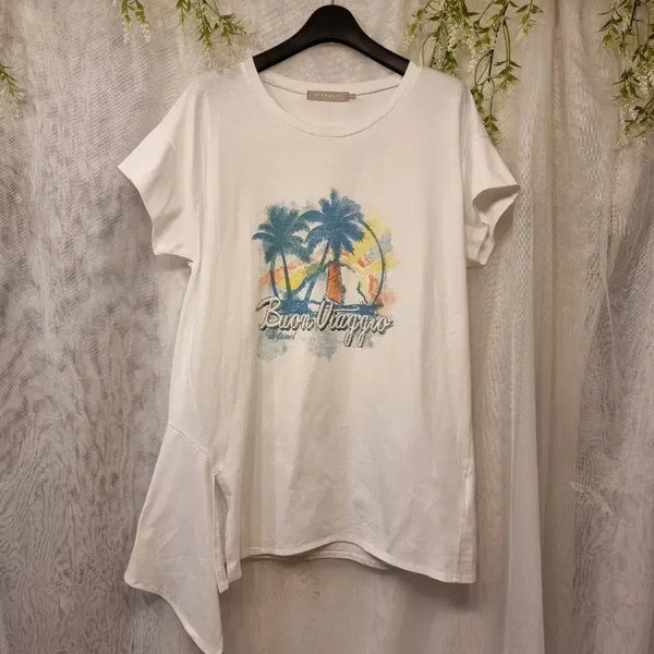 [BUNJANG] Stefanel Cotton Asymmetrical Loose Fit Short Sleeve T-Shirt / 새옷 S 언발 면 반팔티 루즈핏 스테파넬