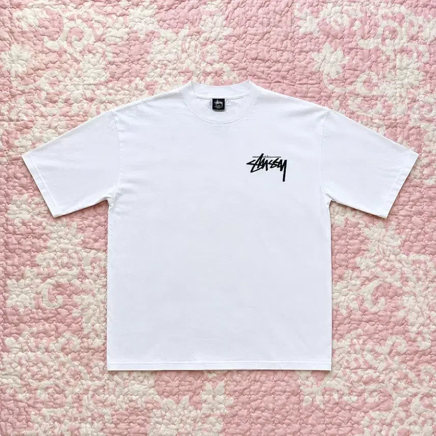 [BUNJANG] Stussy Flower Back Logo Short Sleeve T-Shirt White / 스투시 플라워 백로고 반팔티 화이트