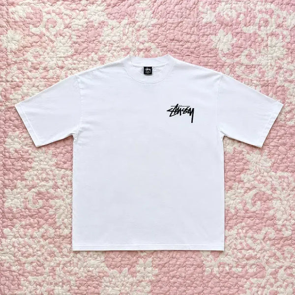 [BUNJANG] Stussy Flower Back Logo Short Sleeve T-Shirt White / 스투시 플라워 백로고 반팔티 화이트
