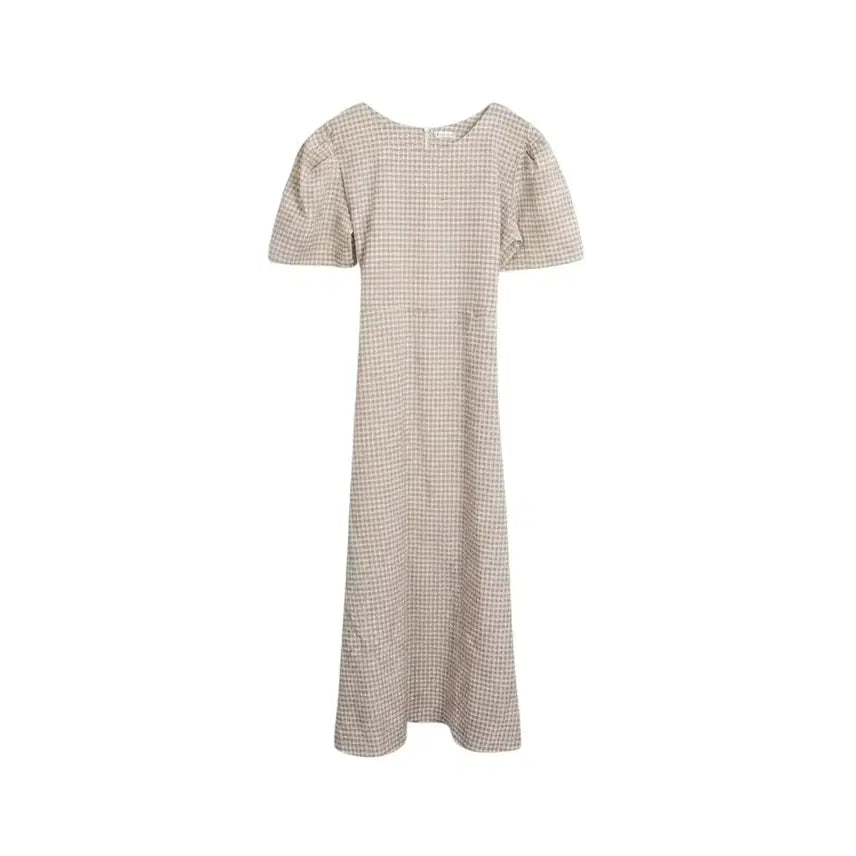 [BUNJANG] Women's Checkered Short-Sleeve Belted Long Dress / 여성F/ 체크 허리끈 반팔 단아 롱원피스 BG 37-1