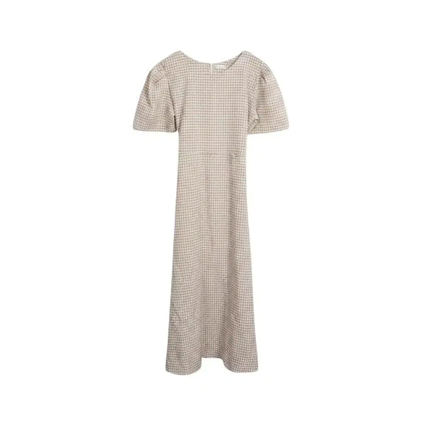 [BUNJANG] Women's Checkered Short-Sleeve Belted Long Dress / 여성F/ 체크 허리끈 반팔 단아 롱원피스 BG 37-1