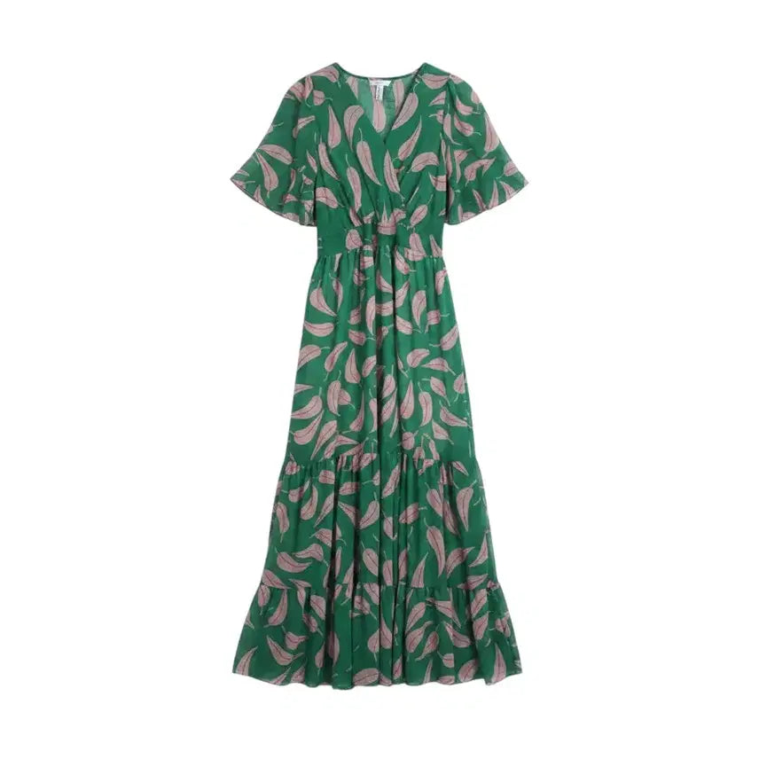[BUNJANG] Women's Seven Five Eight Leaf Pattern Long Sleeve Dress / 여성F/ 세븐파이브에잇 리프 패턴 반팔 롱원피스 GN 37-4