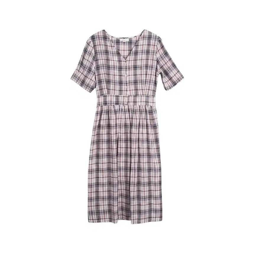 [BUNJANG] Women's Short-Sleeve Checkered Dress - Cool Fabric / 여성F/ 시원소재 반팔 체크 원피스 PK 37-5