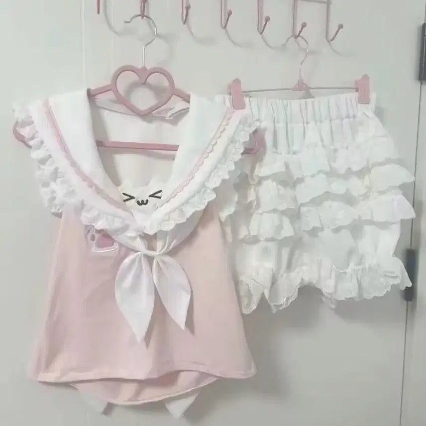 [BUNJANG] Sailor Style Cat and Rabbit Ear Sleeveless Top / 세일러복 고양이 토끼귀 민소매 상의