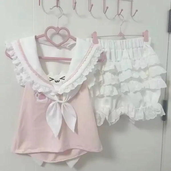 [BUNJANG] Sailor Style Cat and Rabbit Ear Sleeveless Top / 세일러복 고양이 토끼귀 민소매 상의
