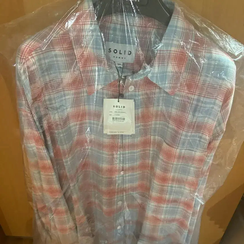[BUNJANG] Solid Homme Check Shirt (Light Blue/Pink) / [52] 솔리드옴므 체크셔츠 새상품
