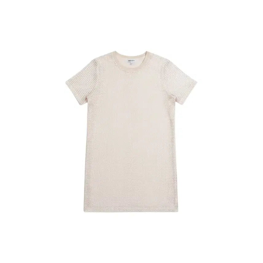 [BUNJANG] Women's Waffle Knit Checked Round Neck Short Sleeve Dress (Ivory) / 여성F/ 와플 짜임 체크드 라운드넥 반팔 원피스 IV 37-9