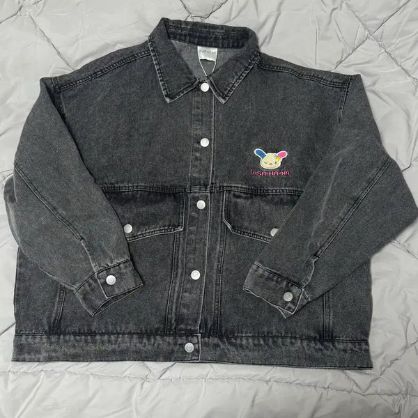 [BUNJANG] Usahana Abeille Black Denim Jacket Embroidery / 우사하나 아베일 흑청자켓 자수