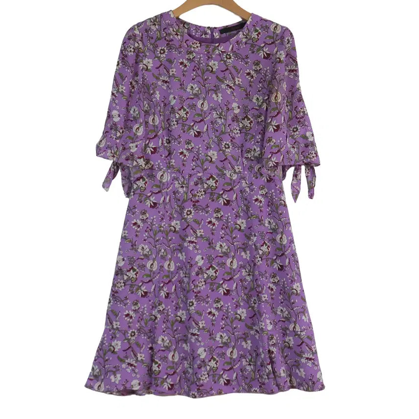 [BUNJANG] SOUP Purple Floral Chiffon Dress - Size 55 / SOUP 플라워 원피스 55 퍼플 쉬폰 하객룩 원피스