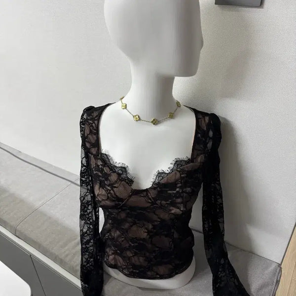 [BUNJANG] Sexy Long Sleeve Blouse T-Shirt / 섹시 블라우스 긴팔 티셔츠