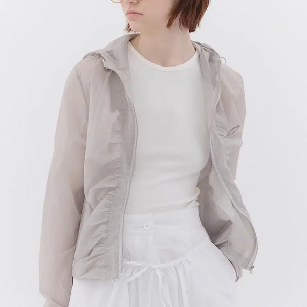 [BUNJANG] NOI1222 Shirring Hood Wind Jacket (Light Gray) / NOI1222 셔링 후드 윈드 자켓 (라이트그레이)