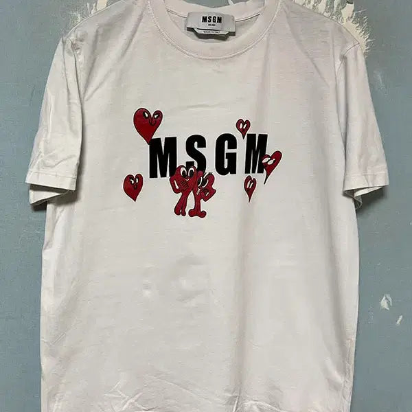 [BUNJANG] MSGM Women's Short Sleeve T-Shirt White / MSGM 엠에스지엠 퍼니 하트 로고 여자 반팔티셔츠 화이트 M 95 66