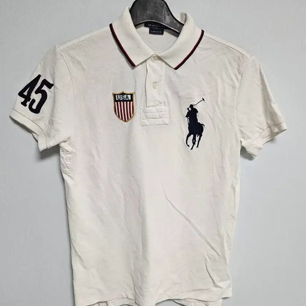 [BUNJANG] Polo Ralph Lauren USA 45 White Short Sleeve Polo Shirt (M) / No. 161 폴로 랄프로렌 USA 45 흰색 반팔 카라티( M )