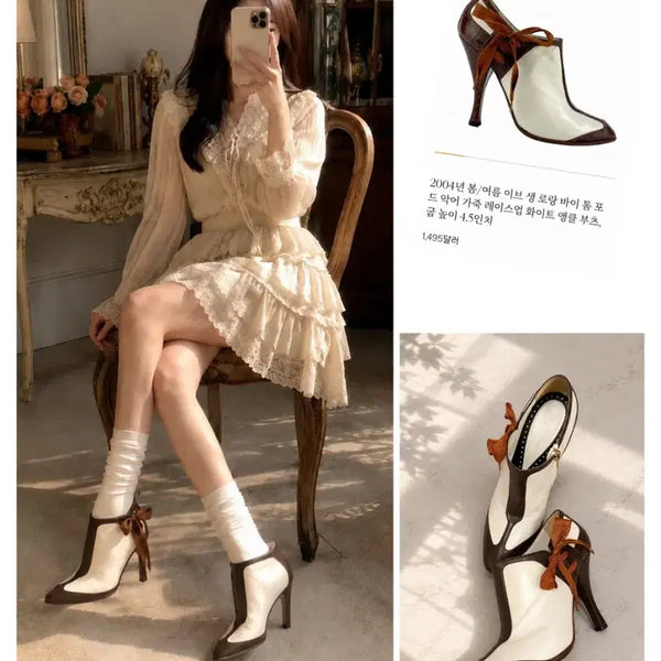 [BUNJANG] Saint Laurent Rive Gauche Collection "Showpiece" Lace-Up Ankle Boots (Size 38) / (정품) 생로랑 리브 고슈 컬렉션 쇼피스 레이스업 앵클 부츠 / 38