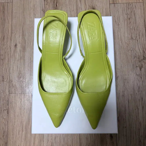 [BUNJANG] ZARA Real Leather Pointed Slingback Kitten Heel Shoes / [미착용 새제품] ZARA 리얼레더 포인티드 슬링백 키튼힐