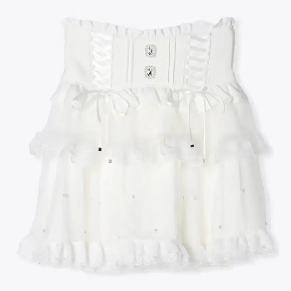 [BUNJANG] Noemie Big Ribbon Lace Pearl Skirt / 노에미 빅리본 레이스 진주 스커트 양산형지뢰계리즈리사로지타시크릿허니