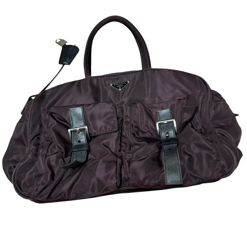 [BUNJANG] Prada Pocono Nylon 2-Pocket Boston Tote Bag Burgundy / 프라다 포코노 나일론 2포켓 보스턴 토트백 버건디