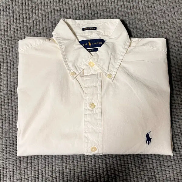 [BUNJANG] Polo Ralph Lauren Men's Slim Fit Cotton Silk Blend Shirt Ivory / (새상품)랄프로렌 셔츠 . 남성셔츠 ,M싸이즈 슬림핏