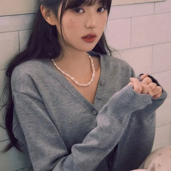[BUNJANG] Rola Rola V-Neck Cardigan Grey FREE / 로라로라 V넥 가디건 그레이 FREE