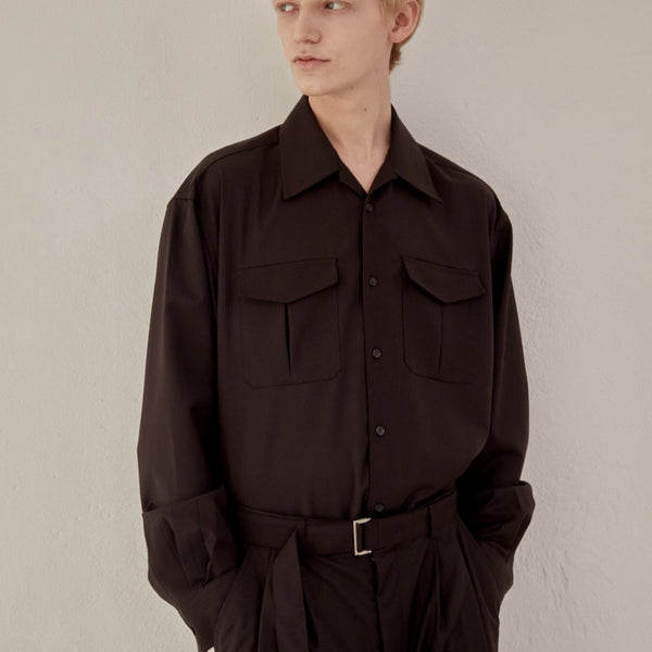 [BUNJANG] OX STUDIO Open Collar Military Shirt (Brown) / 46)오엑스스튜디오 오픈카라 밀리터리 셔츠 (브라운) 판매