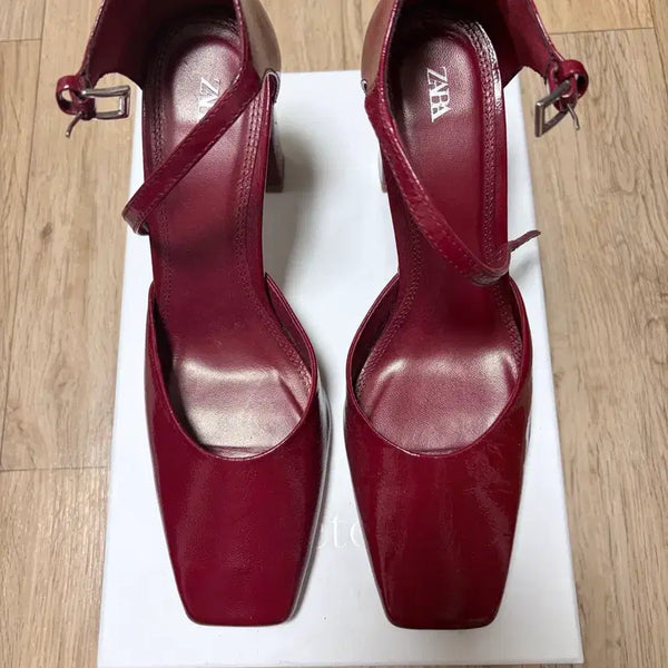 [BUNJANG] Zara Real Leather Mary Jane Pumps - Deep Red / [미착용 새제품] 자라 리얼레더 메리제인 펌프스