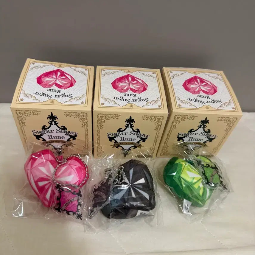 [BUNJANG] Sugar Sugar Rune Heart Accessory Charm Set / 슈가슈가룬 하트 에클 키링 누아르, 그린 (일괄)