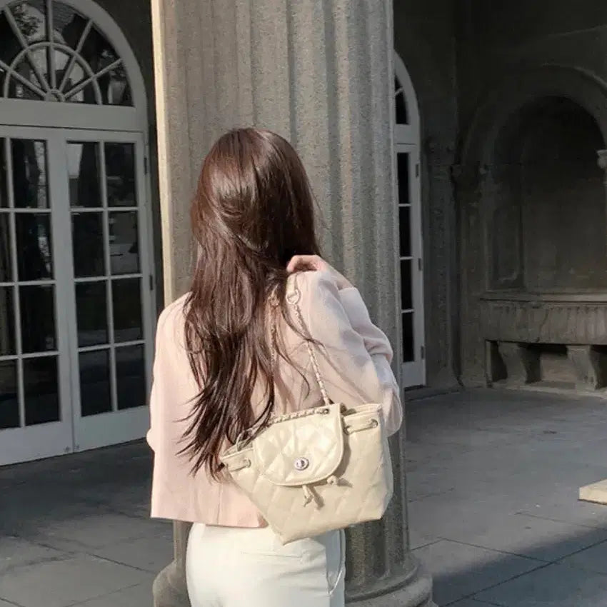 [BUNJANG] FABBIE Shining Quilted Mini Backpack - Ivory / 퍼빗 샤이닝 체인 퀄팅 미니 백팩 - 아이보리