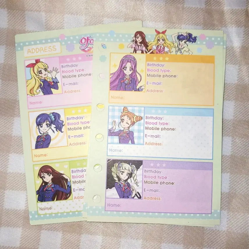[BUNJANG] Aikatsu! 6-Ring Diary Address Book Inserts / 아이엠스타 아이카츠 6공 육공 다이어리 주소록 속지 내지 고전문구