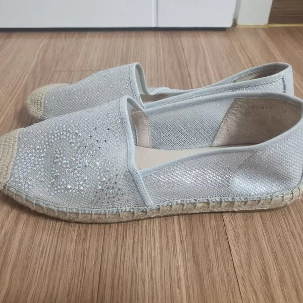[BUNJANG] Staccato Silver Glitter Espadrille Slip-On Flats - Size 230 / 새것 스타카토  실버 글리터 에스파듀 슬립온 230 플랫슈즈