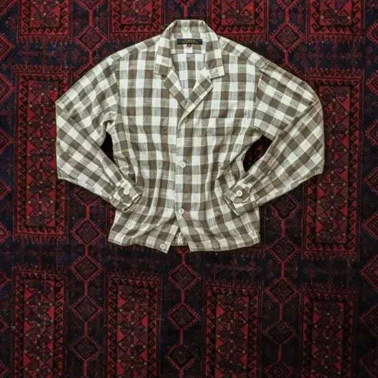 [BUNJANG] BIRDNOTE Linen Open Collar Check Pattern Shirt Jacket / LINEN OPEN COLLAR SHIRTS JACKET