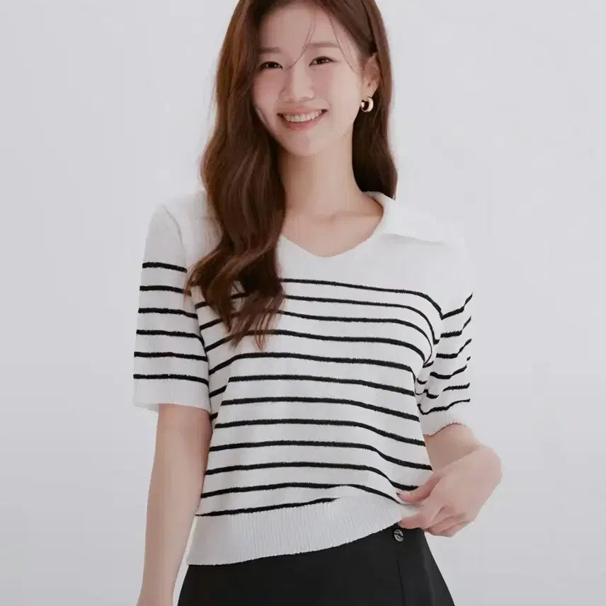 [BUNJANG] ROEM Striped Short-Sleeve T-Shirt Size S / 로엠 카라 스트라이프 반팔 티셔츠 S