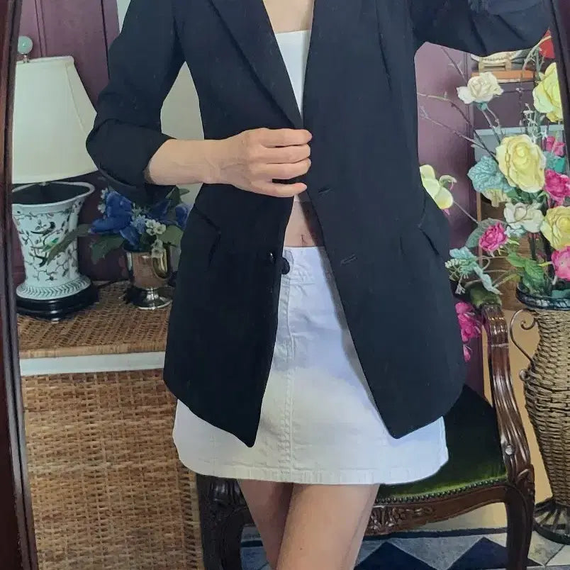 [BUNJANG] Morgan Paris Black Polyester Jacket / 프랑스 모르간 하절기 폴리 블랙 쟈켓