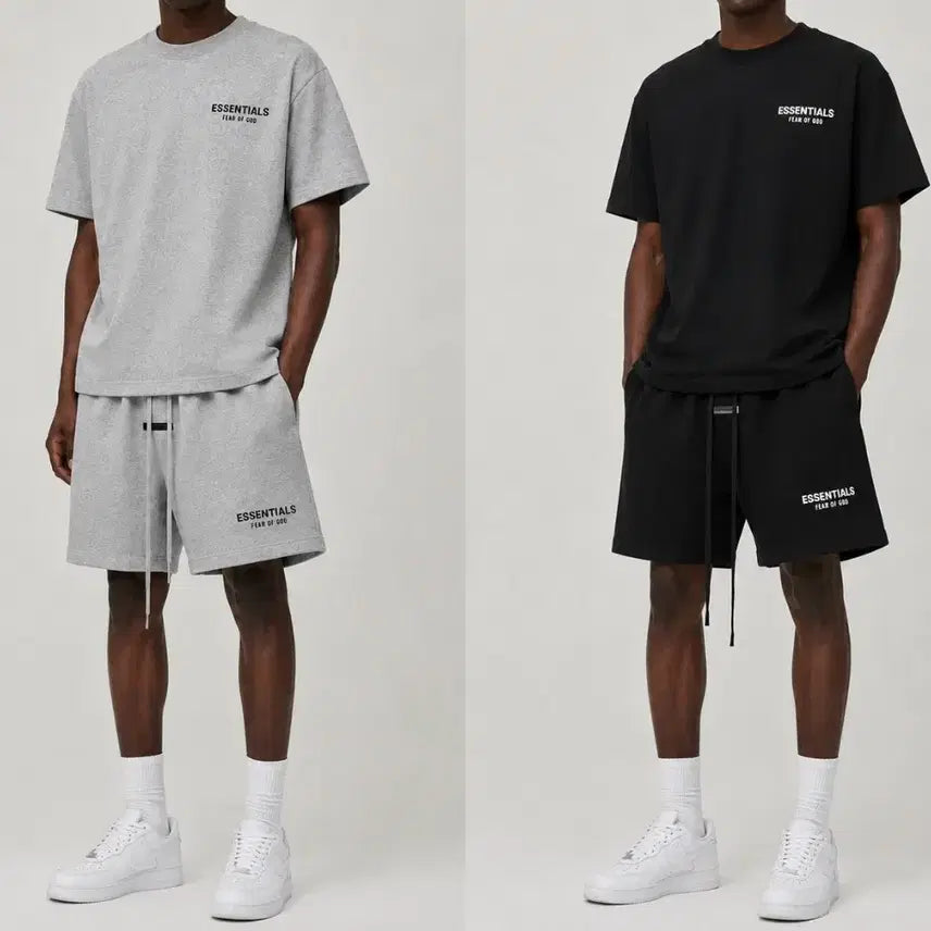 [BUNJANG] Essential Crewneck T-shirt and Shorts Set / 에센셜 맨투맨 반팔티 / 쇼츠 세트 블랙/그레이 /화이트