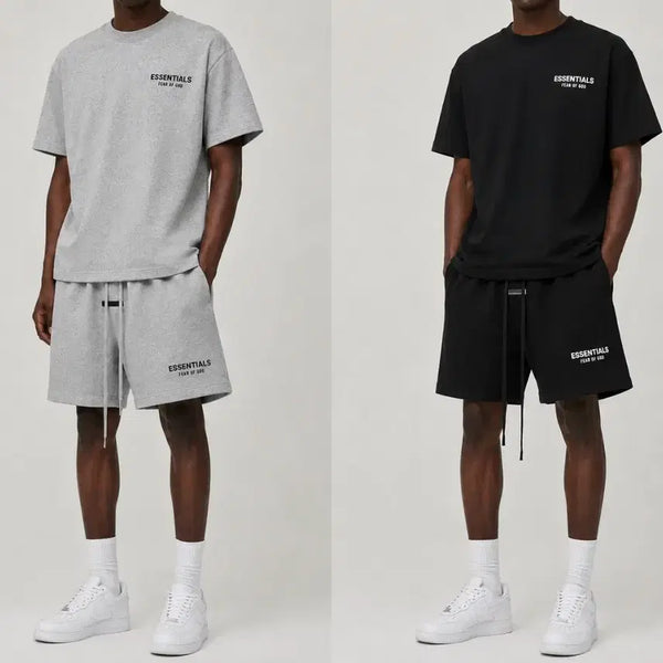 [BUNJANG] Essential Crewneck T-shirt and Shorts Set / 에센셜 맨투맨 반팔티 / 쇼츠 세트 블랙/그레이 /화이트