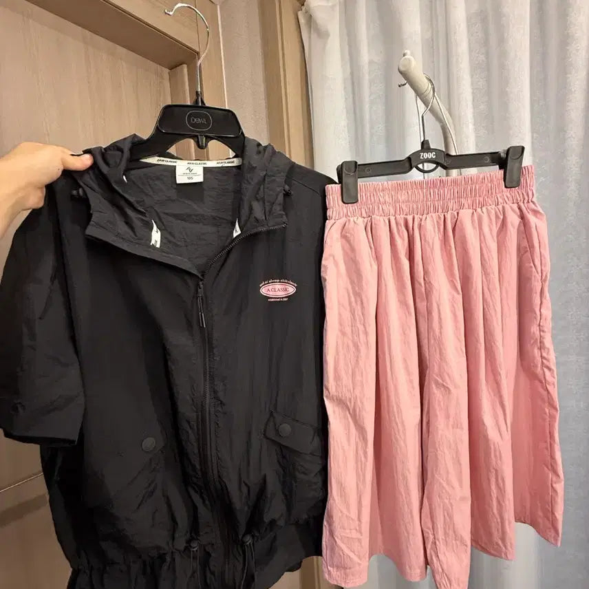 [BUNJANG] Black Hooded Jumper + Pink Banding Pants Set / 바스락 후드점퍼 + 핑크 밴딩바지 세트
