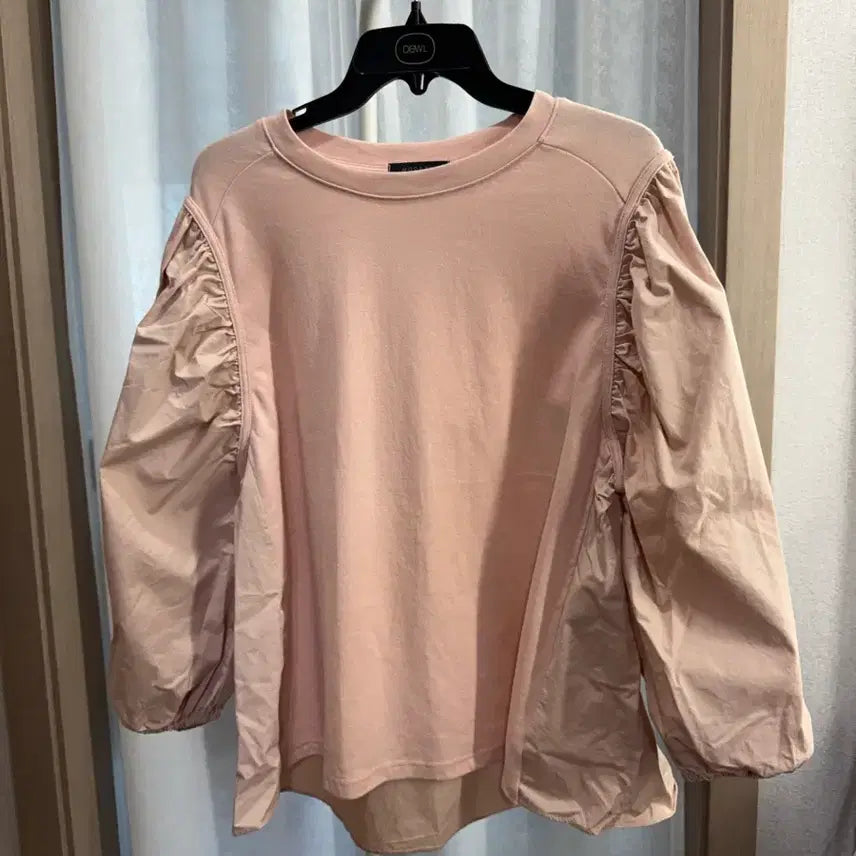 [BUNJANG] Women's Pink Puff Sleeve Crinkled Sweatshirt / 여성  바스락 퍼프 핑크 맨투맨 셔츠