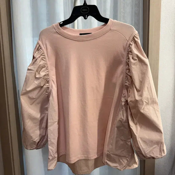 [BUNJANG] Women's Pink Puff Sleeve Crinkled Sweatshirt / 여성  바스락 퍼프 핑크 맨투맨 셔츠