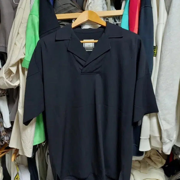 [BUNJANG] Wooyoungmi Open Collar Black Short Sleeve Shirt Rayon Size 46 / 우영미 오픈카라 블랙 반팔 레이온 시원한소재46