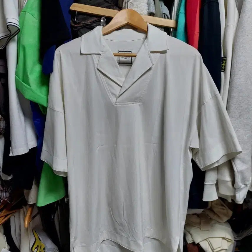 [BUNJANG] Wooyoungmi Open Collar White Short Sleeve Rayon T-Shirt Size 48 / 우영미 오픈카라 화이츠 반팔 레이온 시원한소재48